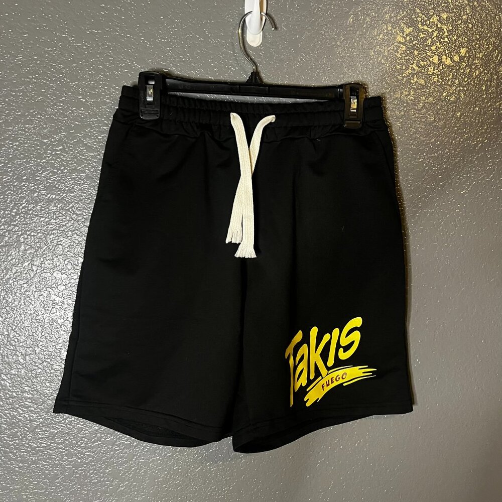 Takis Fuego Men’s Small Black Drawstring Shorts Graphic Logo Streetwear Lounge